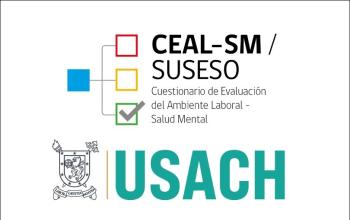 Logo del Cuestionario de Evaluación de Ambientes Laborales y Salud Mental de la Superintendencia de Seguridad Social. Tienes tres cuadros de colores a la izquierda: arriba uno con bordes rojos, al centro uno con bordes amarillos y abajo uno con bordes verdes y con un ticket del mismo color. A la derecha está la abreviación CEAL-SM / SUSESO. Abajo de todo está el logo USACH.