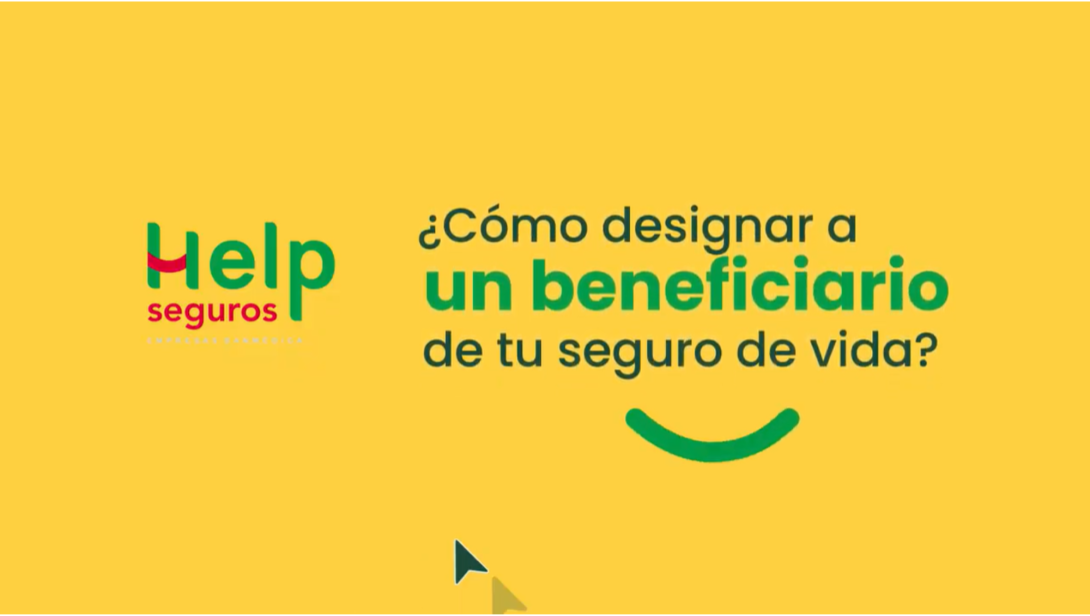 Fondo amarillo con texto negro y verde que invita a inscribir beneficiario